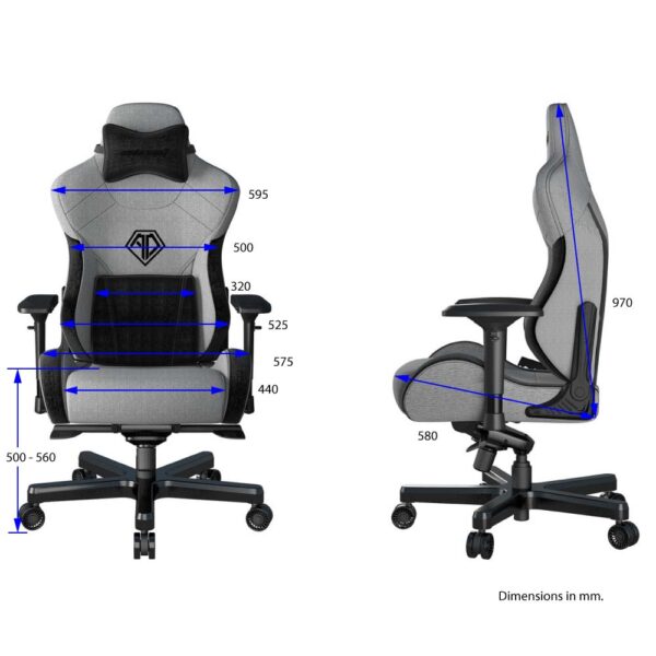ANDA SEAT Gaming Chair T-PRO II Light Grey/ Black FABRIC with Alcantara Stripes