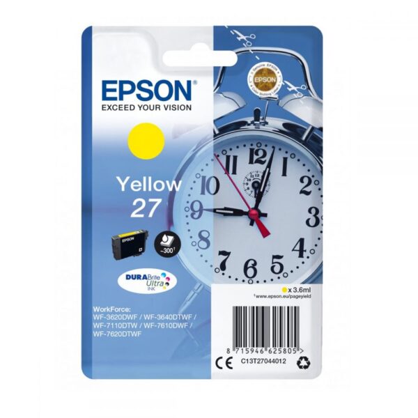Ink Epson 27 C13T27044010 Yellow Crtr -300Pgs - 3.6ml