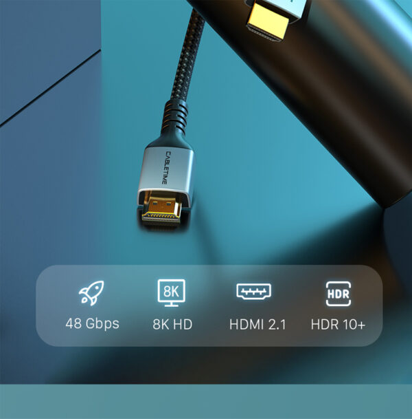 CABLETIME καλώδιο HDMI 2.1 CT-HM8K, 8K/60Hz, 48Gbps, 28AWG, 1m, μαύρο