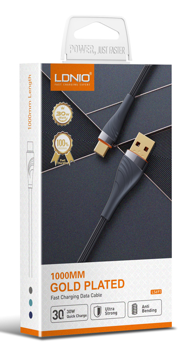 LDNIO καλώδιο USB-C σε USB LS691, 30W, 1m, γκρι