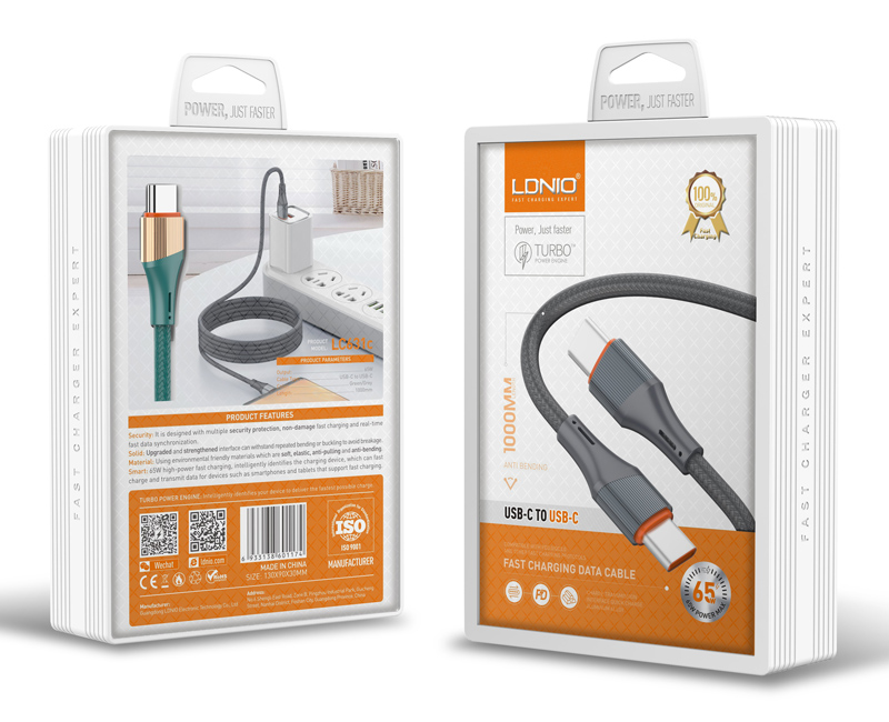 LDNIO καλώδιο USB-C σε USB-C LC631C, 65W PD, 1m, πράσινο