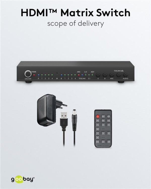 GOOBAY HDMI matrix switch 58478, τηλεχειριστήριο, 4 σε 2, 4K/30Hz, μαύρο