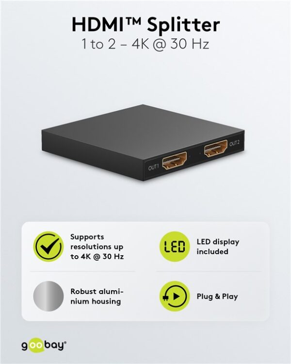 GOOBAY HDMI splitter 58480, 2 σε 1, 4K/30Hz, μαύρο