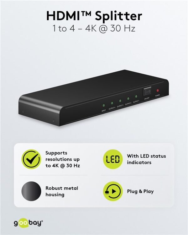 GOOBAY HDMI splitter 58482, 4 σε 1, 4K/30Hz, μαύρο