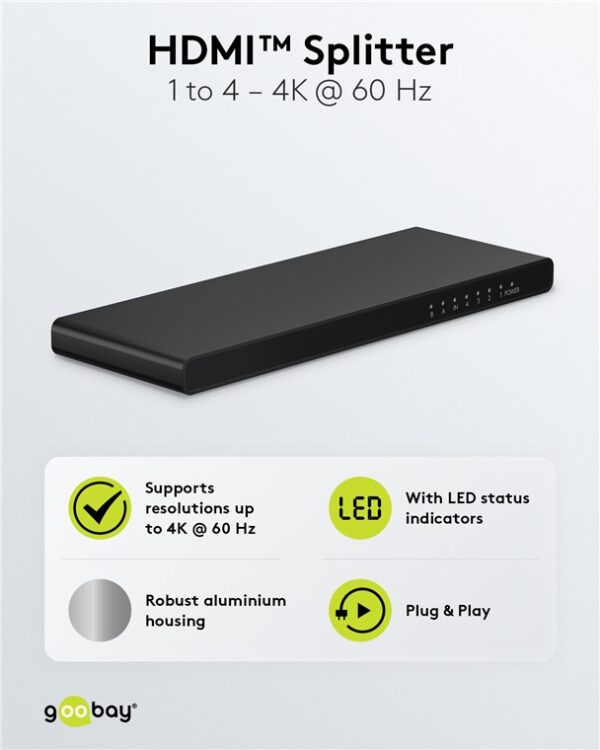 GOOBAY HDMI splitter 58483, 4 σε 1, 4K/60Hz, μαύρο