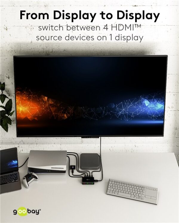 GOOBAY HDMI switch 58489 με τηλεχειριστήριο, 4 σε 1, 4K/60Hz, μαύρο