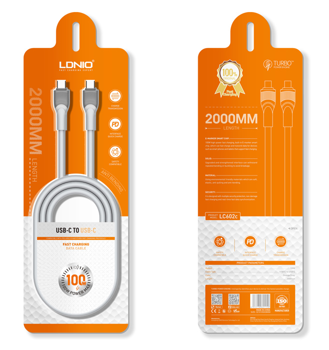 LDNIO καλώδιο USB-C σε USB-C LC602C, 100W PD, 2m, γκρι