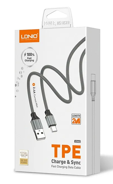 LDNIO καλώδιο USB-C σε USB LS442, 12W, 2m, γκρι