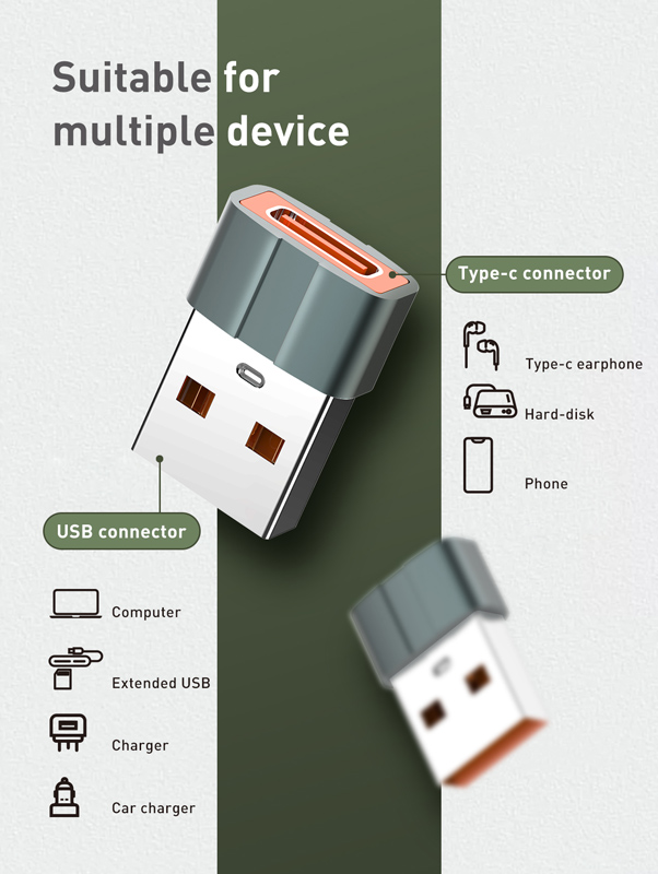 LDNIO αντάπτορας USB σε USB-C LC150, αρσενικό σε θηλυκό, γκρι