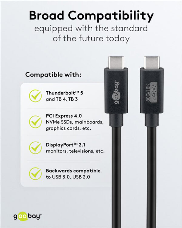 GOOBAY καλώδιο USB-C 74376, USB4, 240W, 80Gbps, 16K/60Hz, 1.2m, μαύρο