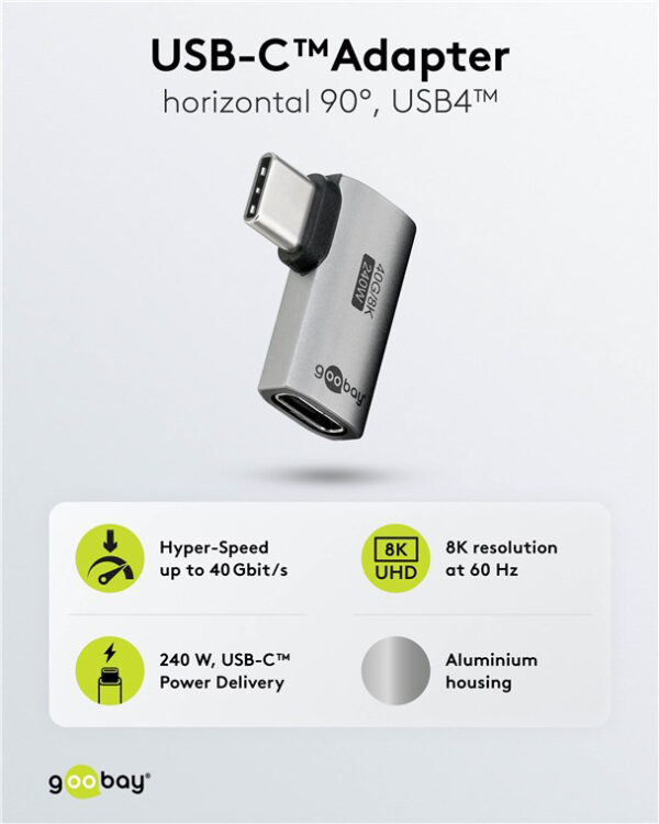 GOOBAY αντάπτορας USB-C 74441, γωνιακός 90°, USB4, 240W, 40Gbps, 8K, γκρι