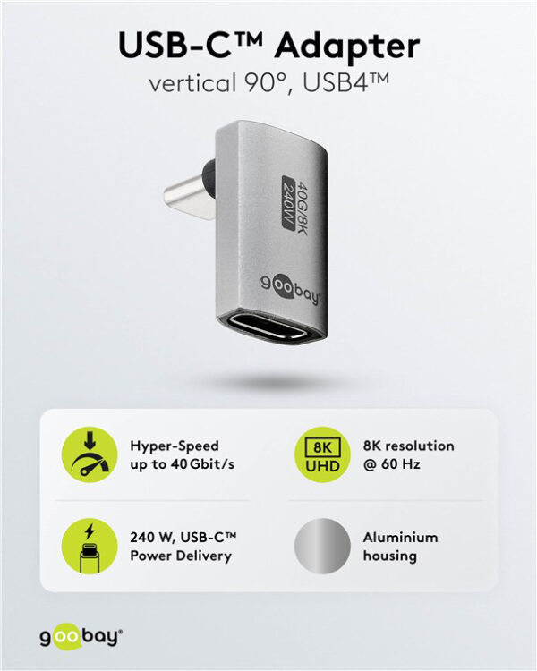 GOOBAY αντάπτορας USB-C 74442, γωνιακός 90°, USB4, 240W, 40Gbps, 8K, γκρι