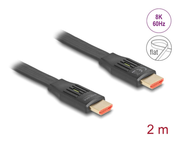 DELOCK καλώδιο HDMI 81002, flat, 8K/60Hz, 48 Gbps, eARC, HDR, 2m, μαύρο
