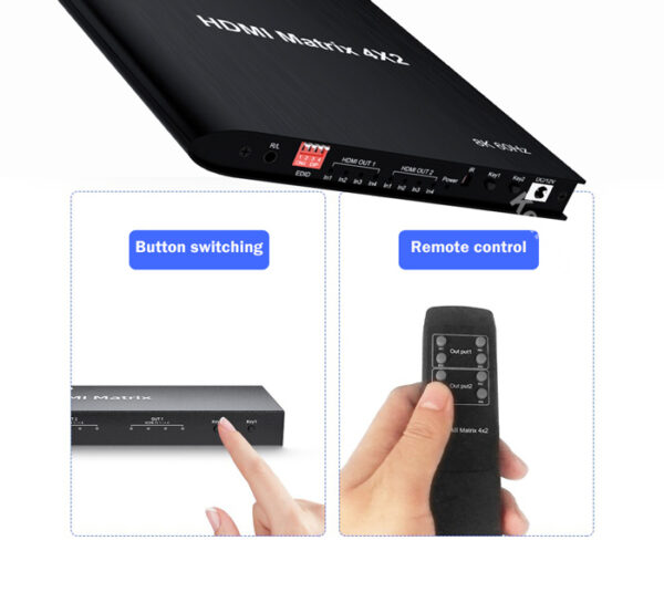 HDMI matrix switch CAB-H155 με τηλεχειριστήριο, 4 σε 2, 8K/60Hz, μαύρο