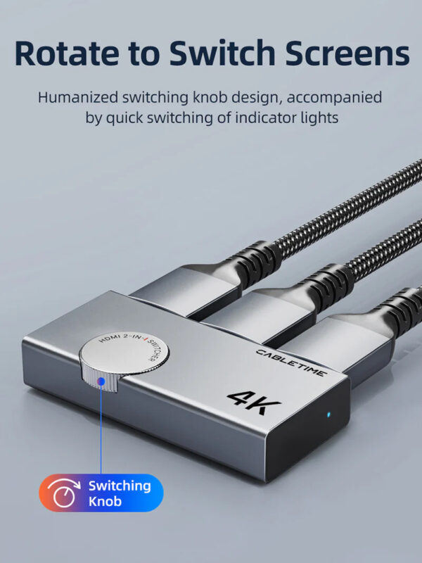 CABLETIME HDMI switch CT-HS4K-AG, 2 σε 1, 4K/60Hz, bi-directional, γκρι