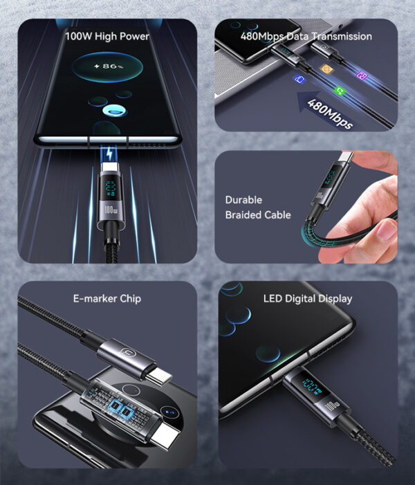 USAMS καλώδιο USB-C σε USB-C US-SJ671, 100W, 480Mbps, 1.2m, μαύρο