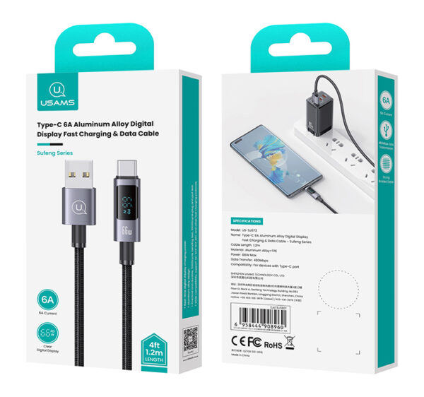 USAMS καλώδιο USB-C σε USB US-SJ673, 66W, 480Mbps, 1.2m, μαύρο