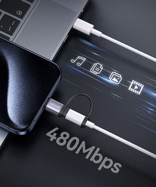 USAMS αντάπτορας USB-C σε Lightning US-SJ677, 30W, 480Mbps, γκρι