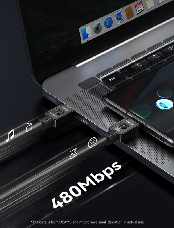 USAMS καλώδιο USB-C σε USB-C US-SJ684, 100W, 480Mbps, 1.2m, μαύρο