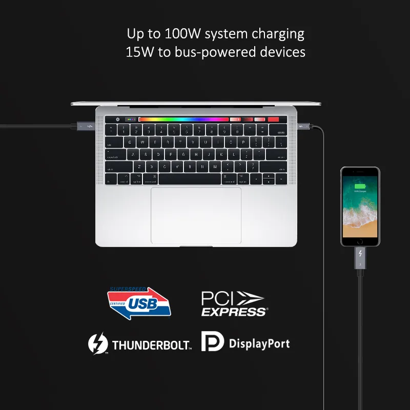 CABLETIME καλώδιο USB-C σε USB-C CT-C160-U31-TB3, 100W, 40Gbps, 4K/60Hz, 0.5m, μαύρο