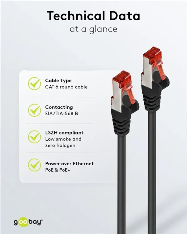 GOOBAY καλώδιο δικτύου 68694, CAT 6 S/FTP, copper, 250MHz, 10m, μαύρο