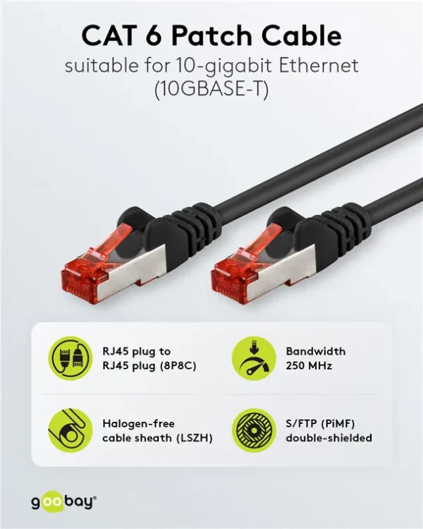 GOOBAY καλώδιο δικτύου 68697, CAT 6 S/FTP, copper, 250MHz, 20m, μαύρο