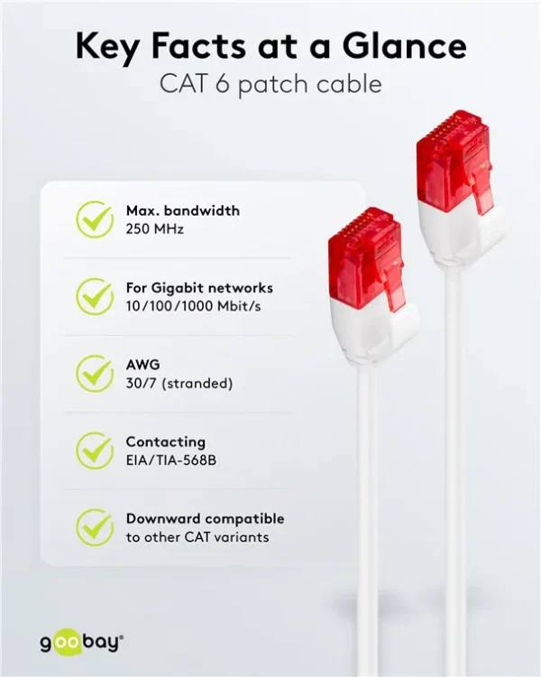 GOOBAY καλώδιο δικτύου 71549, CAT 6 U/UTP, slim, copper, 250MHz, 0.15m, λευκό