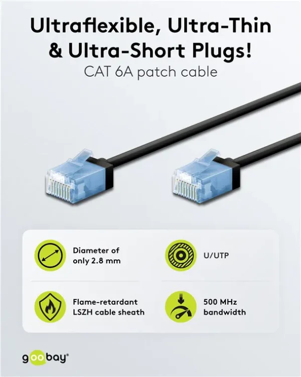 GOOBAY καλώδιο δικτύου 74240, CAT 6A U/UTP, ultra slim, copper, 500MHz, 7.5m, μαύρο