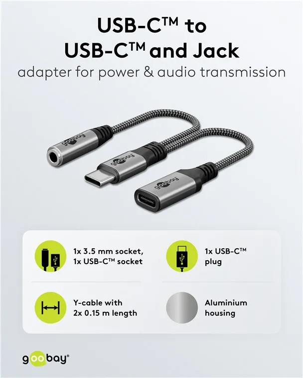 GOOBAY αντάπτορας USB-C σε 3.5mm & USB-C 74524, 60W, 480Mbps, γκρι