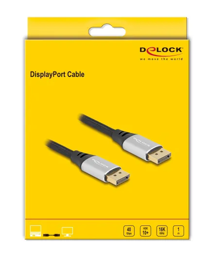 DELOCK καλώδιο DisplayPort 2.1 80633, 16K/60Hz, 40 Gbps, 1m, μαύρο