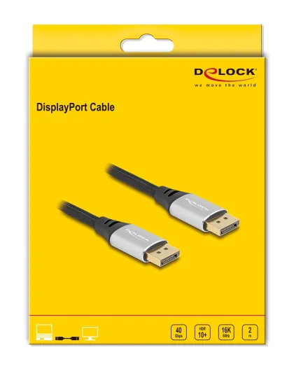 DELOCK καλώδιο DisplayPort 2.1 80634, 16K/60Hz, 40 Gbps, 2m, μαύρο