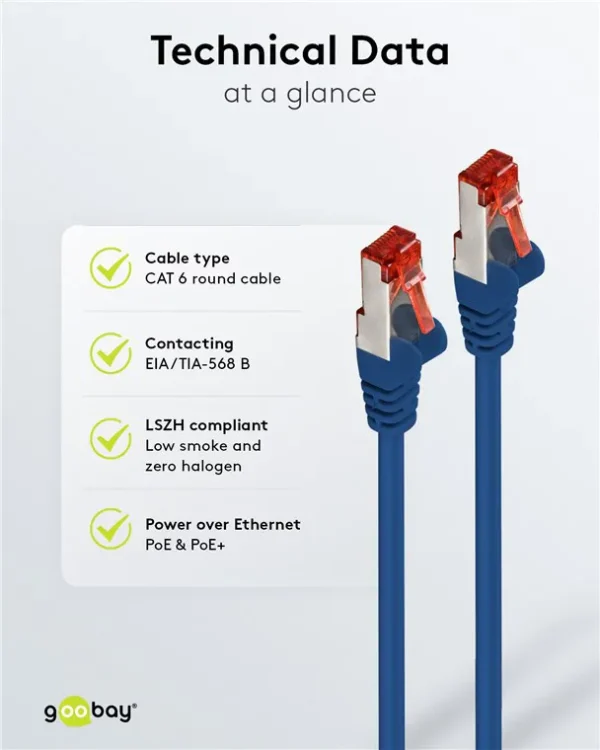 GOOBAY καλώδιο δικτύου 92452, CAT 6 S/FTP, copper, 250MHz, 0.15m, μπλε