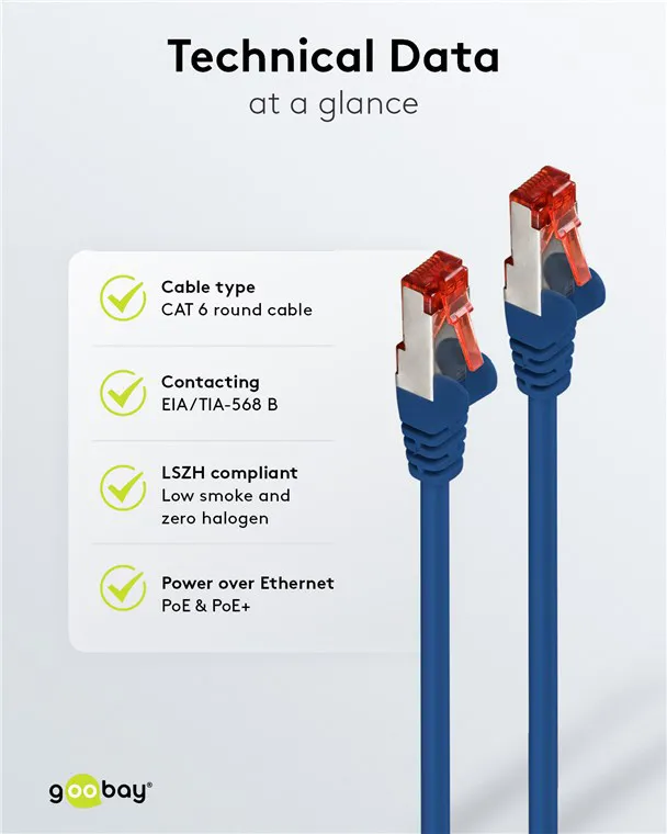 GOOBAY καλώδιο δικτύου 92452, CAT 6 S/FTP, copper, 250MHz, 0.15m, μπλε