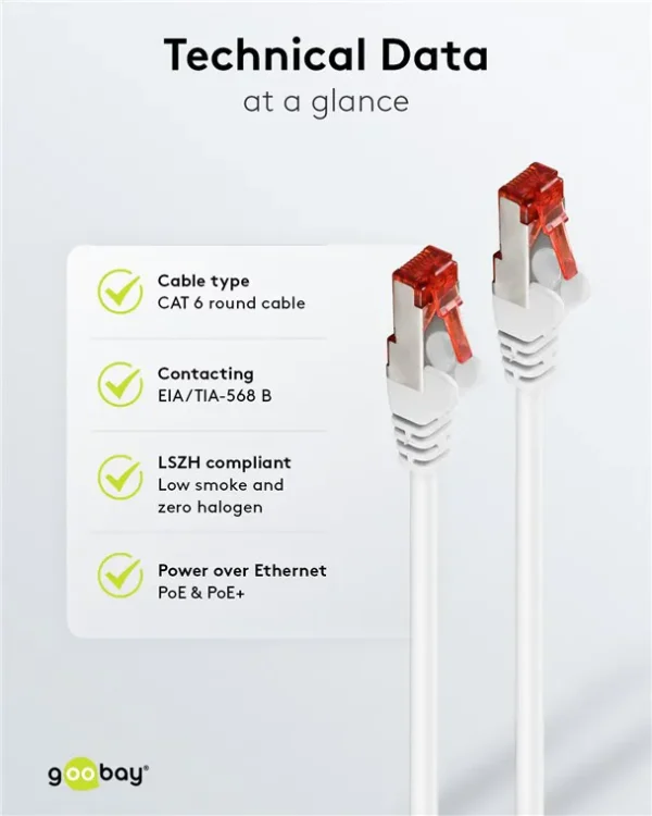 GOOBAY καλώδιο δικτύου 93217, CAT 6 S/FTP, copper, 250MHz, 0.25m, λευκό