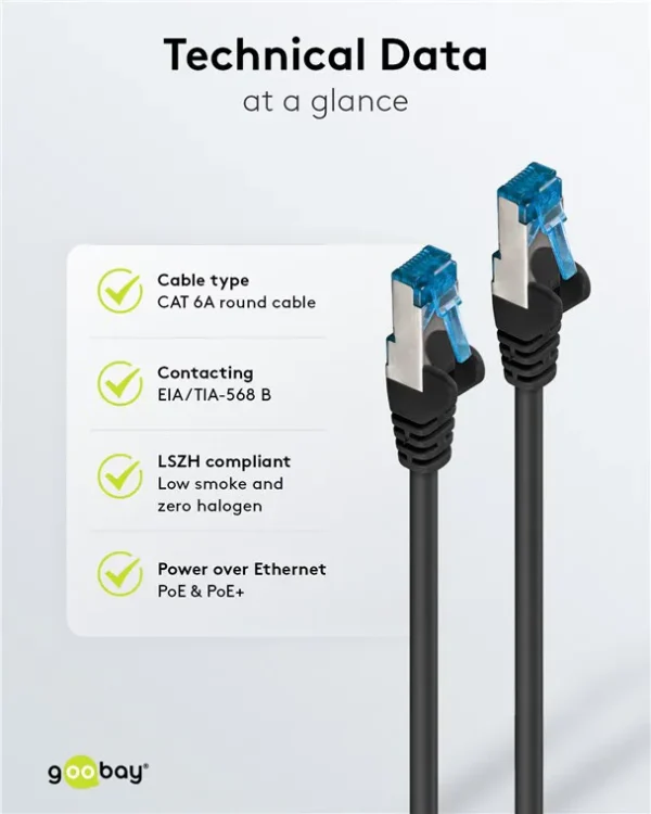 GOOBAY καλώδιο δικτύου 93685, CAT 6A S/FTP, 500MHz, Copper, 1m, μαύρο