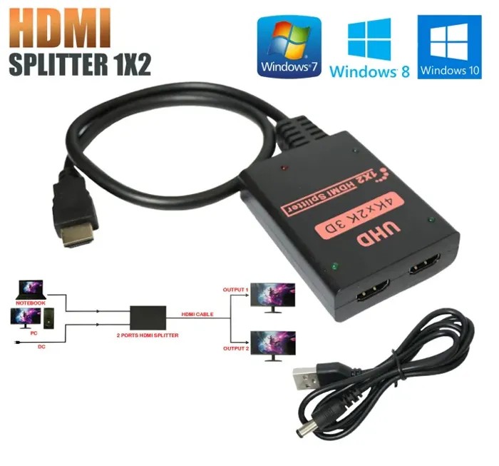 POWERTECH HDMI splitter CAB-H173, 1-in σε 2-out, 4K/30Hz, HDR/HDCP, μαύρο