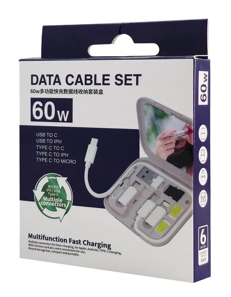 POWERTECH all in one κιτ φόρτισης με καλώδιο & αντάπτορες CAB-U162, 60W, 30cm, μαύρο