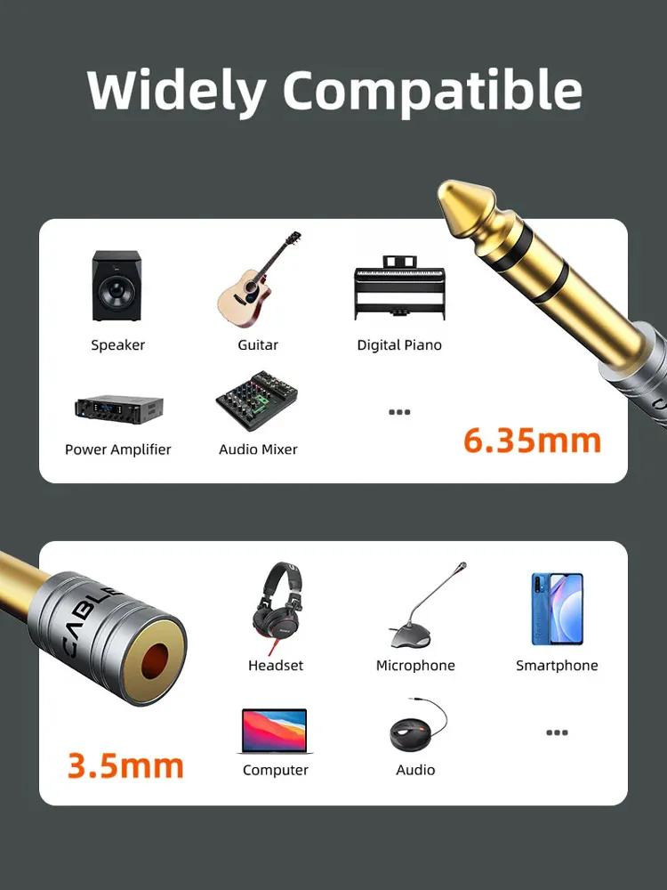 CABLETIME αντάπτορας ήχου 6.3mm σε 3.5mm CT-6M3F-AG, gold plated, γκρι