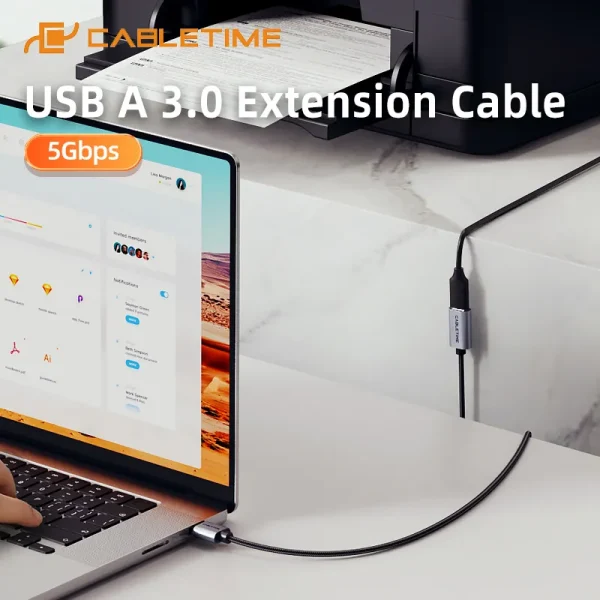 CABLETIME καλώδιο προέκτασης USB CT-AMAF1, 5Gbps, 2m, μαύρο