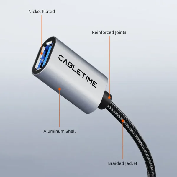 CABLETIME καλώδιο προέκτασης USB CT-AMAF1, 5Gbps, 2m, μαύρο