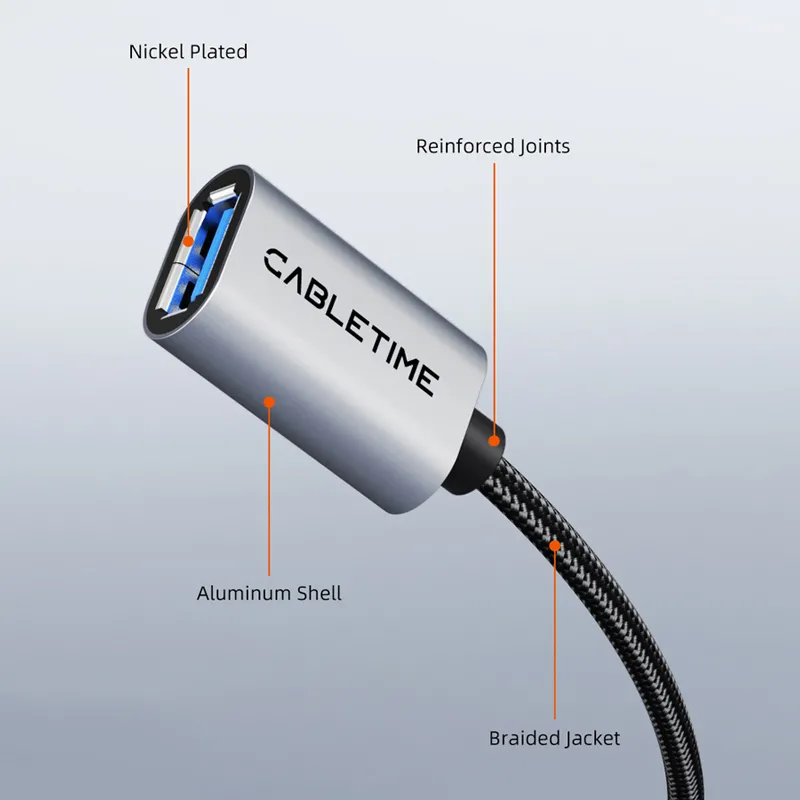 CABLETIME καλώδιο προέκτασης USB CT-AMAF1, 5Gbps, 2m, μαύρο
