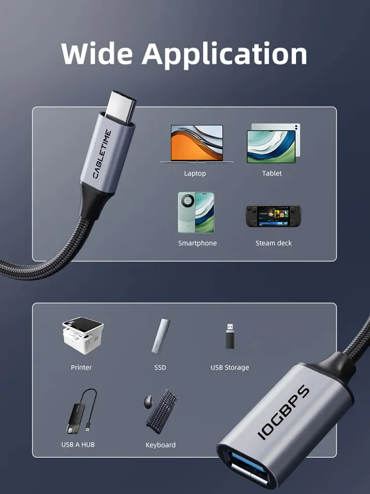 CABLETIME αντάπτορας USB-C σε USB CT-CMAF10-AGL, 10Gbps, γκρι