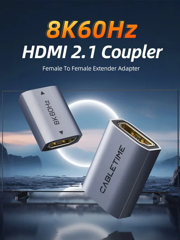 CABLETIME αντάπτορας HDMI CT-HEF8K-AG, 8K/60Hz, 4K/120Hz, 48 Gbps, γκρι