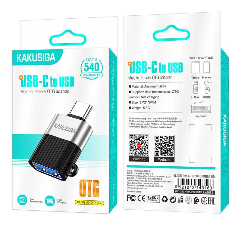 KAKUSIGA αντάπτορας USB-C σε USB KSC-1420, 5Gbps, 18W, γκρι
