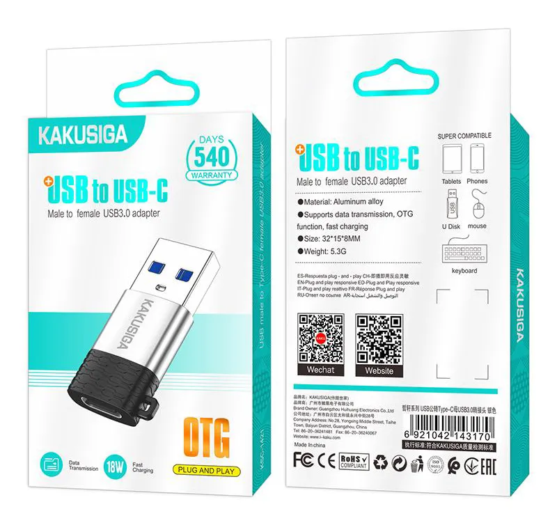 KAKUSIGA αντάπτορας USB-C σε USB KSC-1421, 5Gbps, 18W, γκρι