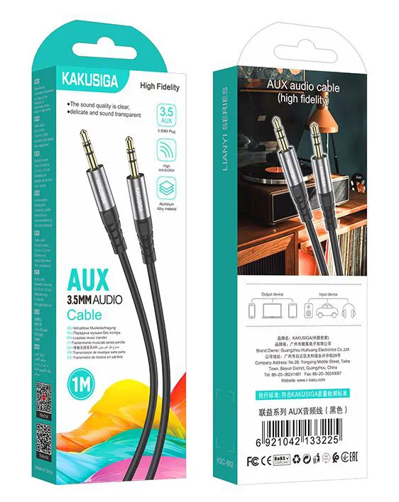 KAKUSIGA καλώδιο ήχου 3.5mm KSC-892, AUX, 1m, μαύρο