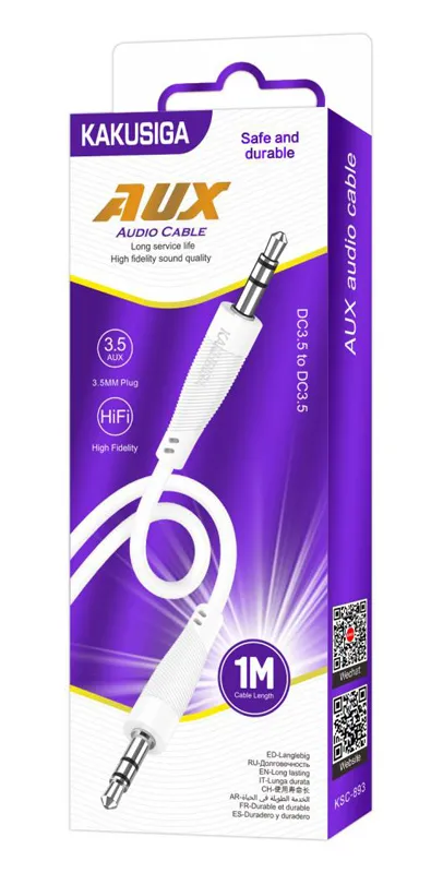 KAKUSIGA καλώδιο ήχου 3.5mm KSC-893, AUX, 1m, λευκό