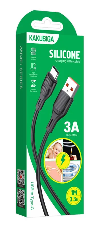 KAKUSIGA καλώδιο USB-C σε USB KSC-953, σιλικόνης, 3A, 480Mbps, 1m, μαύρο