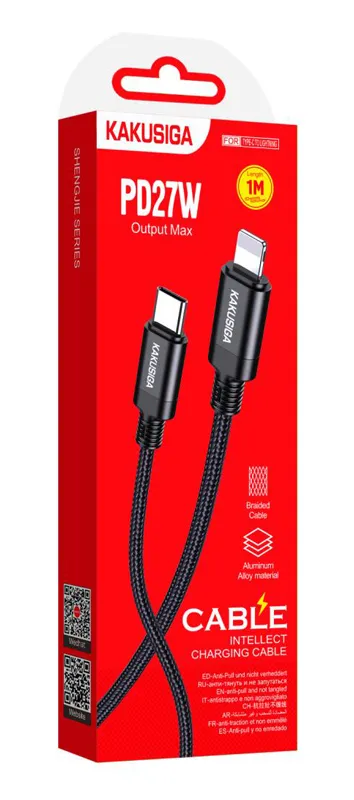 KAKUSIGA καλώδιο Lightning σε USB-C KSC-970, 27W, 480Mbps, 1m, μαύρο