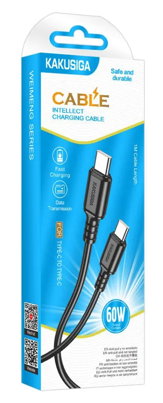 KAKUSIGA καλώδιο USB-C σε USB-C KSC-982, 60W, 480Mbps, 1m, μαύρο